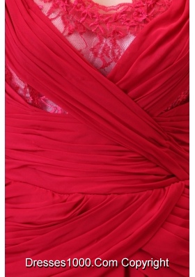 Low Cost V-neck Watteau Train Short Sleeves Red Formal Prom Gown