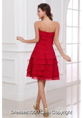 A-line Strapless Empire Red Short Prom Dress with Chiffon Layers