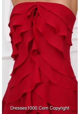 A-line Strapless Empire Red Short Prom Dress with Chiffon Layers