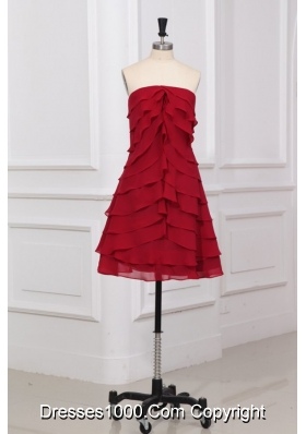 A-line Strapless Empire Red Short Prom Dress with Chiffon Layers