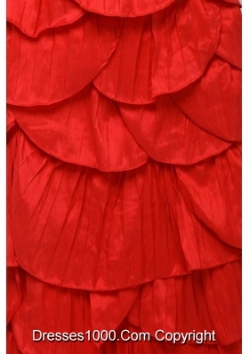 Red Sweetheart Prom Dresses with Beading and Ruffled Layers