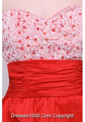 Red Sweetheart Prom Dresses with Beading and Ruffled Layers