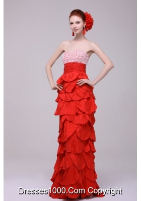 Red Sweetheart Prom Dresses with Beading and Ruffled Layers