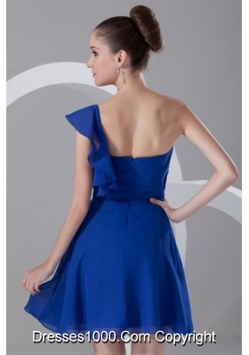 Flounced Single Sleeve Ruffled Blue Prom Graduation Dresses