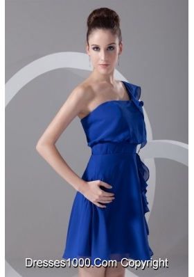 Flounced Single Sleeve Ruffled Blue Prom Graduation Dresses