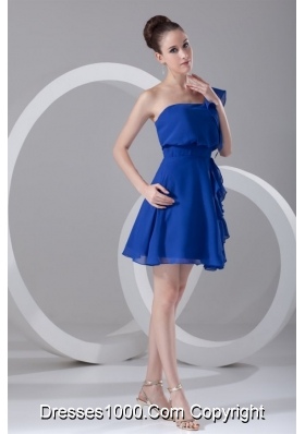 Flounced Single Sleeve Ruffled Blue Prom Graduation Dresses