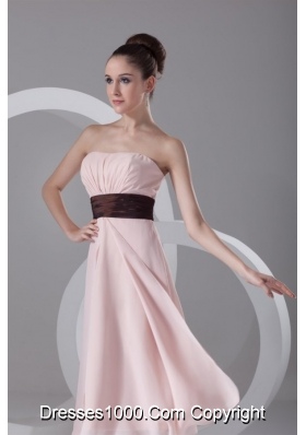 Pink Strapless Tea-length Chiffon Prom Holiday Dress with Belt