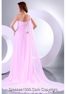 Watteau Train Slit Prom Graduation Dresses with One Shoulder