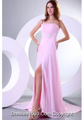 Watteau Train Slit Prom Graduation Dresses with One Shoulder