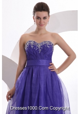 Floor Length Beading Sweetheart Purple Dress for Prom Court