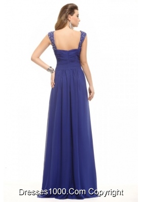 Beading Blue Straps Ruched Empire Dresses for Prom Court