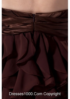 Brown Sweetheart Ruffled Chiffon A-line Prom Evening Dress