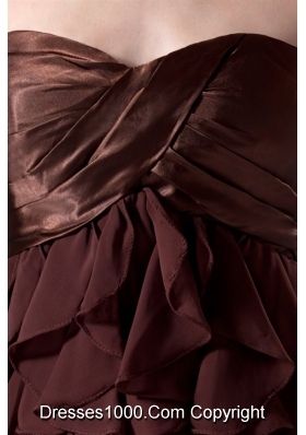 Brown Sweetheart Ruffled Chiffon A-line Prom Evening Dress