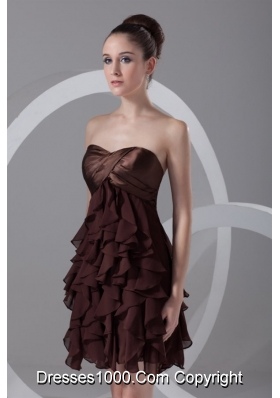 Brown Sweetheart Ruffled Chiffon A-line Prom Evening Dress