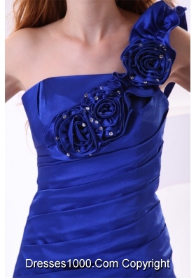 Ruched Flowers Blue Short JS Prom Dress with One Shoulder