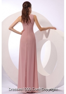 Scoop Neck Full Length Column Prom Formal Dresses in Peach