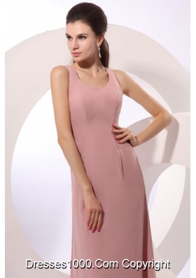 Scoop Neck Full Length Column Prom Formal Dresses in Peach