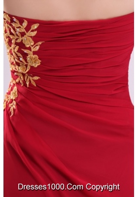 Appliques High Slit Red Strapless Chiffon Dress for Prom Night