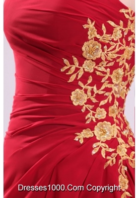 Appliques High Slit Red Strapless Chiffon Dress for Prom Night