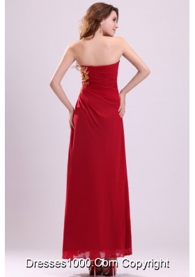 Appliques High Slit Red Strapless Chiffon Dress for Prom Night