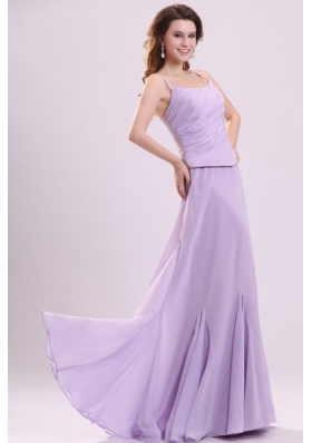 Cheap Straps Ruched Lavender Zipper Up Prom Party Dresses