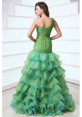 Ruffled Layers One Shoulder Prom Party Dress with Long Back