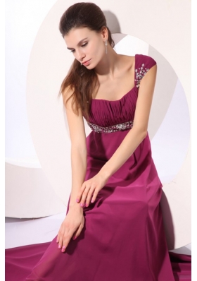 Purple Straps Beading Long Chiffon Dresses for Prom Princess