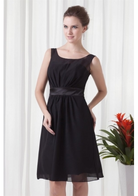 Scoop Neck Sash Black Chiffon Empire Prom Pageant Dresses