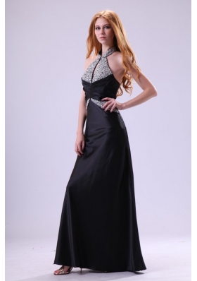 Halter Top Beading Cool Back Black Column JS Prom Dresses