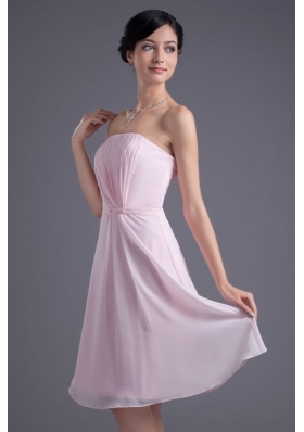 Best Seller Strapless Pink Chiffon Knee Length Prom Dresses