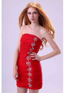 Whole Ruched Strapless Beading Red Dresses for Prom Night