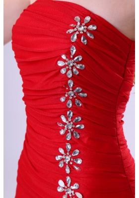 Whole Ruched Strapless Beading Red Dresses for Prom Night