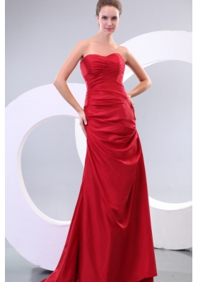 Lace Up Sweetheart Brush Train Red Dresses for Prom Queen