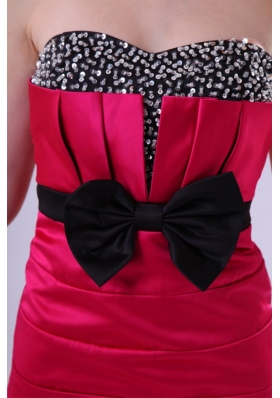 Cute Bowknot Beaded Sweetheart Hot Pink Short Prom Attire