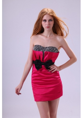 Cute Bowknot Beaded Sweetheart Hot Pink Short Prom Attire