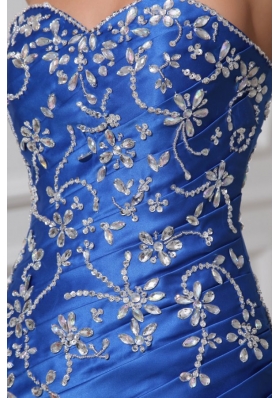 Mermaid Sweetheart Ruche Applique Blue Prom Cocktail Dress