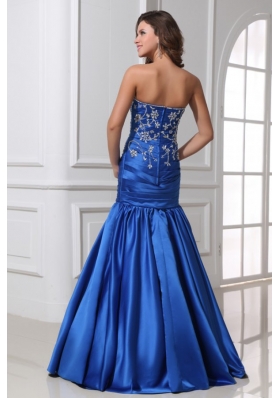 Mermaid Sweetheart Ruche Applique Blue Prom Cocktail Dress