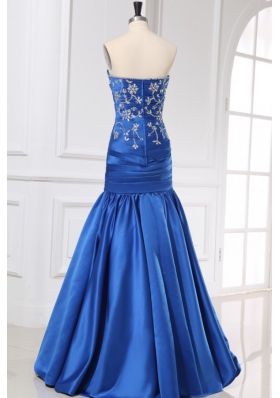 Mermaid Sweetheart Ruche Applique Blue Prom Cocktail Dress