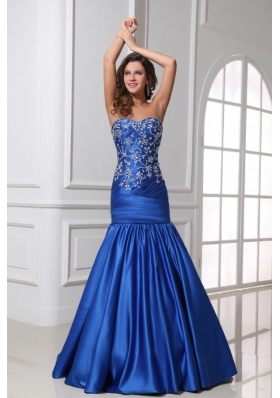 Mermaid Sweetheart Ruche Applique Blue Prom Cocktail Dress