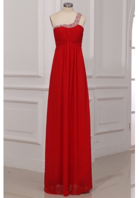 Chiffon One Shoulder Beads Backless Red Prom Holiday Dress