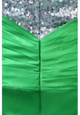 Sexy High Slit Sequined Bust Green Chiffon Long Prom Dress