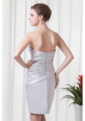 Appliques Sweetheart Ruched Silver Mini Length Prom Gowns