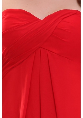 Discount Chiffon Sweetheart Ruches Red Prom Gown Dresses