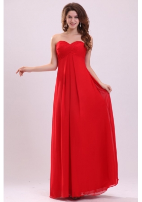 Discount Chiffon Sweetheart Ruches Red Prom Gown Dresses