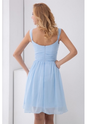 Knee Length Straps Baby Blue Chiffon Empire Chic Prom Gown