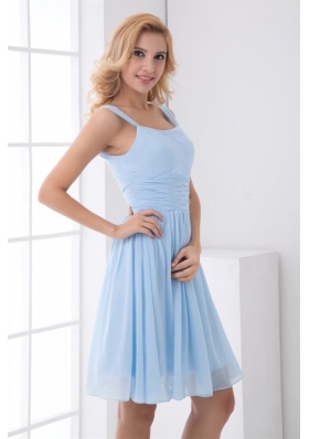 Knee Length Straps Baby Blue Chiffon Empire Chic Prom Gown