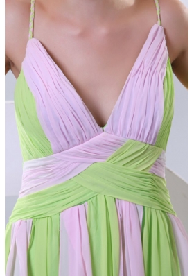 Colorful Straps Ruche Criss Crossed Back Prom Evening Dress