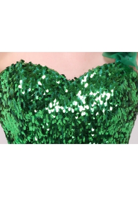 One Shoulder Sequin Ruffled Green Short Prom Pageant Dress