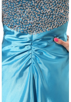 Backless Halter Top Beads Brush Train Aqua Blue Prom Gowns