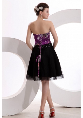 Floral Printed Beaded Strapless Black Tulle Dress for JS Prom